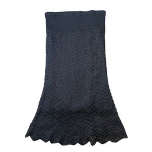 Calvin Klein Mohair Knit Skirt Women Large Brown Chevron Pointelle Midi Scallop